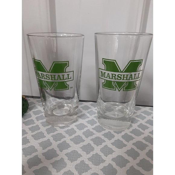 Marshall Thundering Herd Drinking Glasses Etched Football on Base Set of 2 - Picture 1 of 5